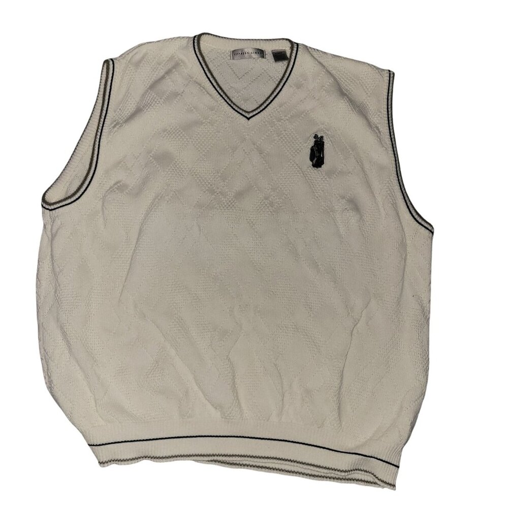 Cypress Links Mens Golf Sweater Vest Cream Argyle V Neck Cotton XL Made USA
